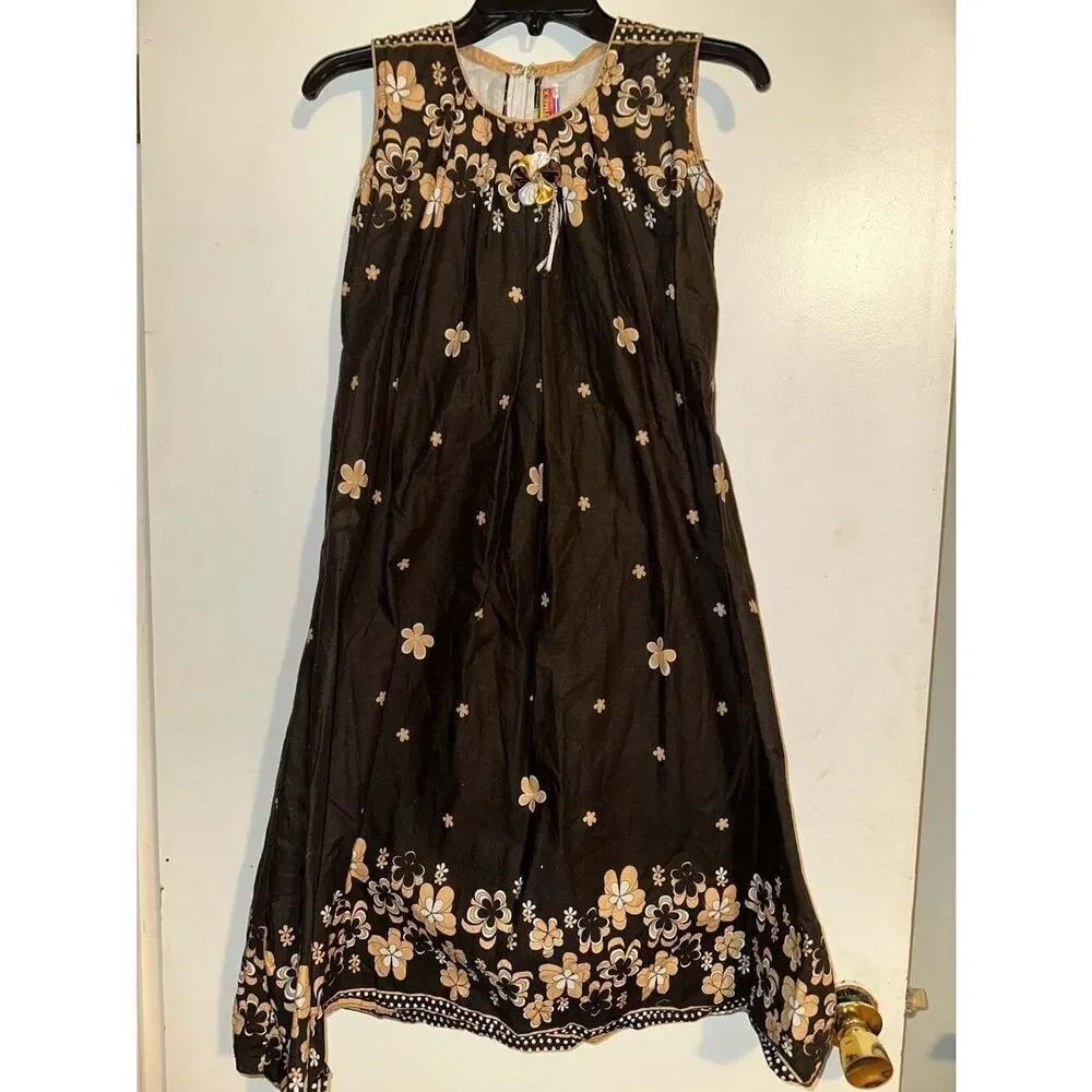 Timex Girls Wear Brown Floral Sleeveless Maxi Dress with Flower Detail Large